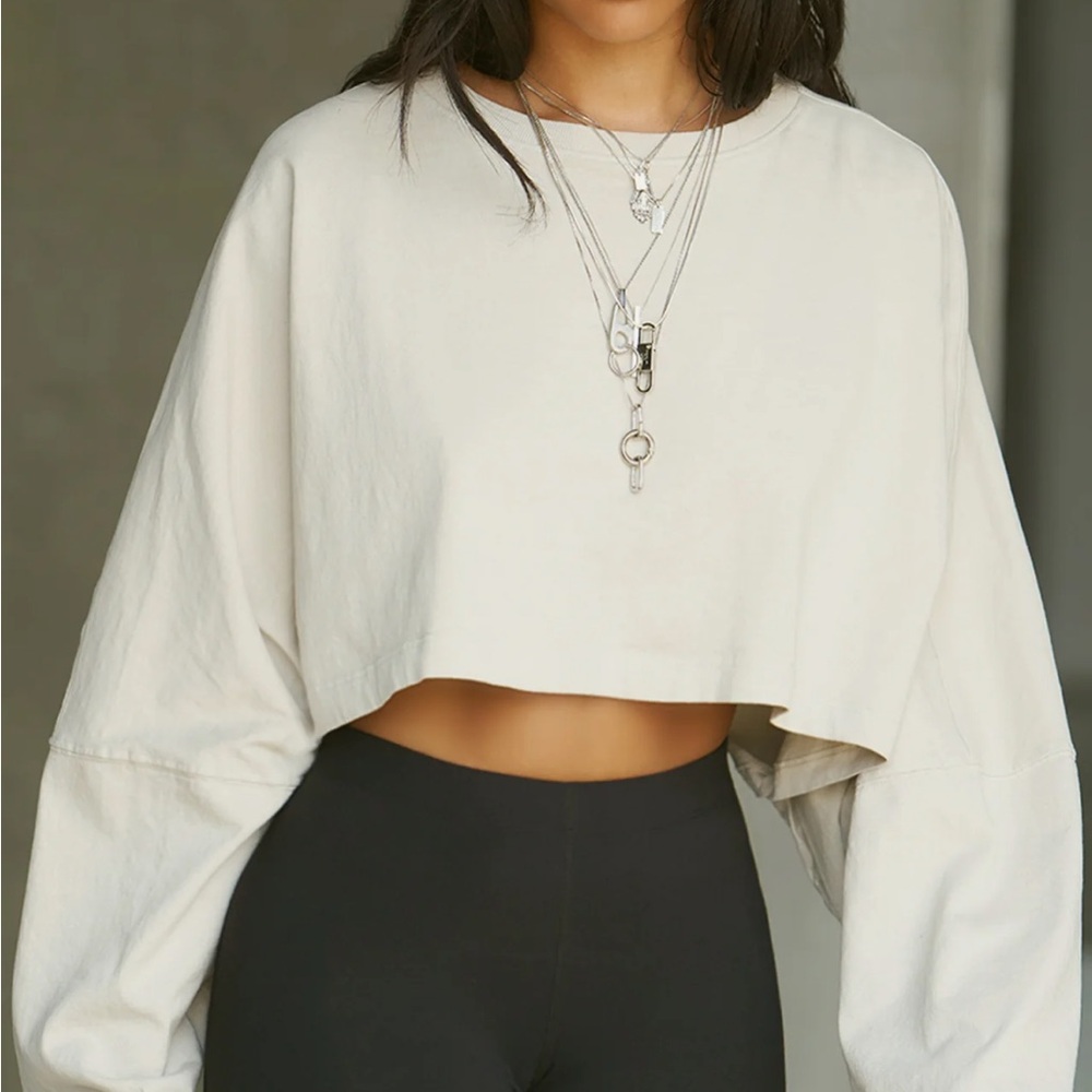Joah Brown Cream Oversized Crop Sweatshirt